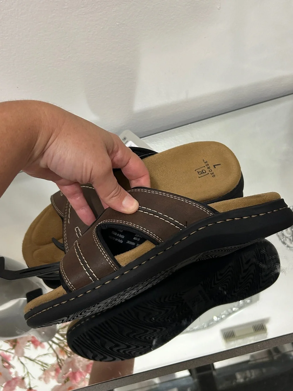 George Men’s Brown Comfort Slide Sandals Size 7 NWT Cushioned Casual Slides